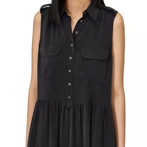 Equipment Allix 100% Silk Sleeveless Black Button-Up Dress